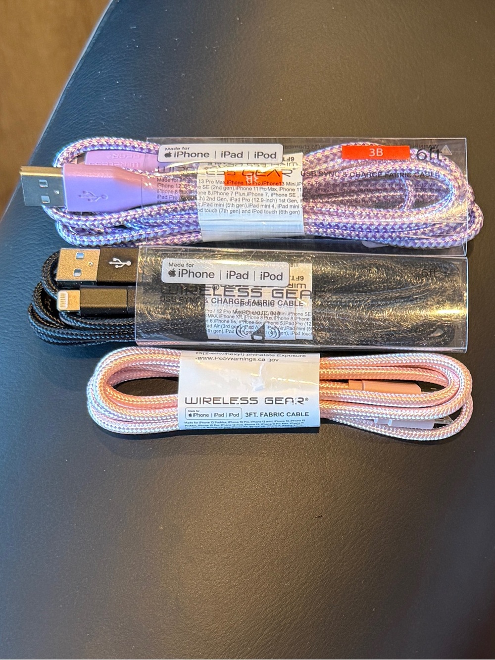 Set of 3 Fabric Charging Cables for iPhone 14 and older